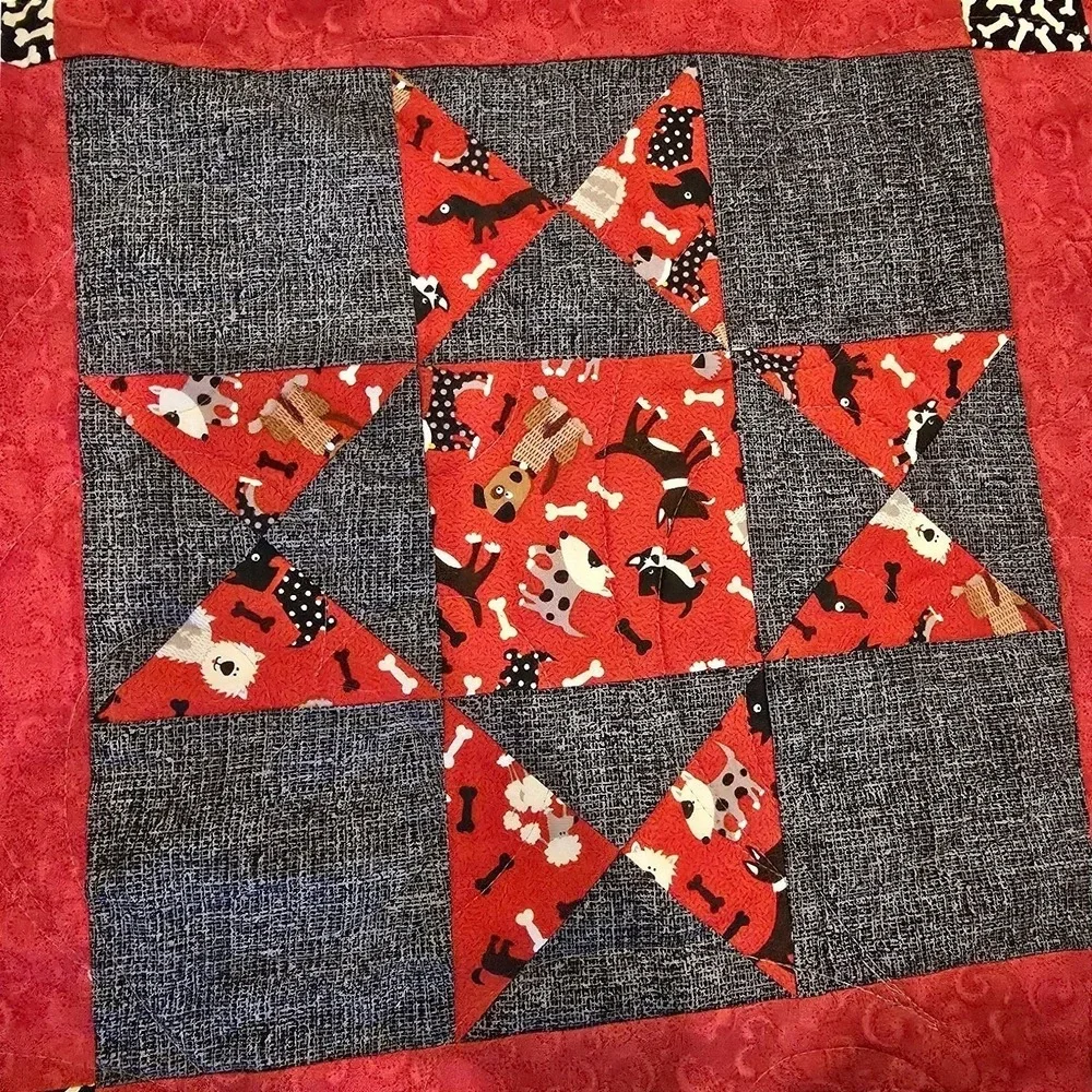 Handmade Dog Alphabet Quilt Henry Glass Novelty Dog Cotton Patchwork Star 69x55